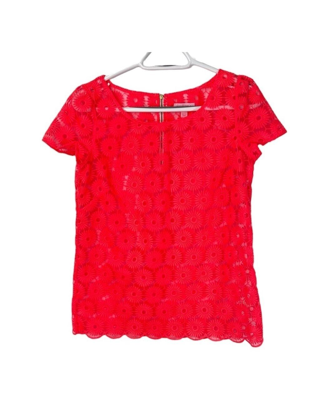 Lilly Pulitzer Womens Poppy Neon Fiesta Pink Blouse Top Back Zip Small